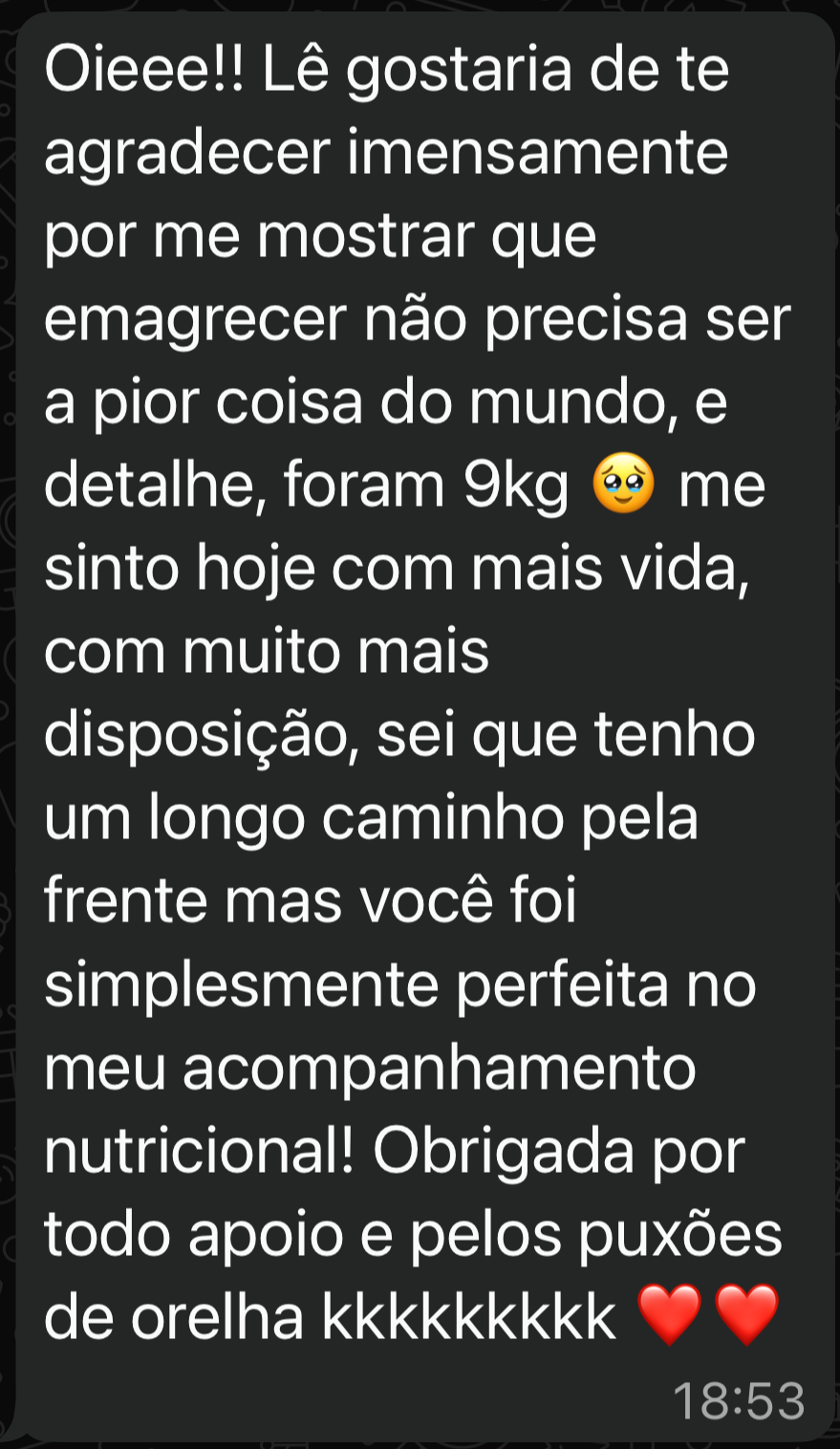 Print de WhatsApp com depoimento de paciente em uso de Wegovy
